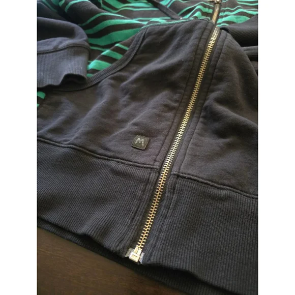 Super RARE 1990s Y2K Men's Mambo Black & Green Striped Full-Zip Hoodie EUC Sz L - Picture 5 of 12